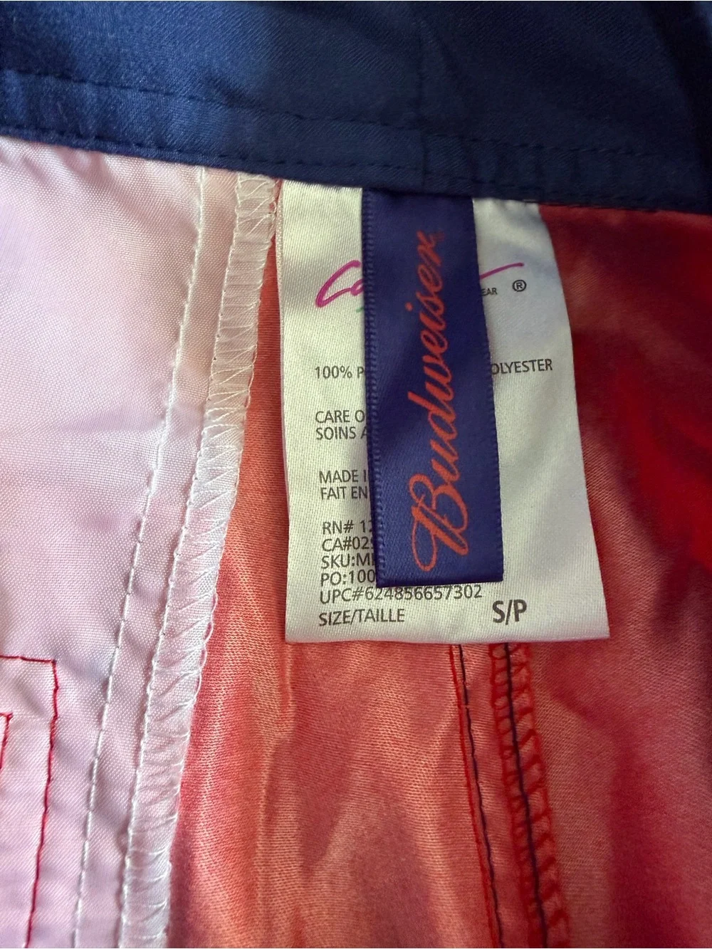 Budweiser Red Swim Trunks with Navy Waistband and White Drawstring Small